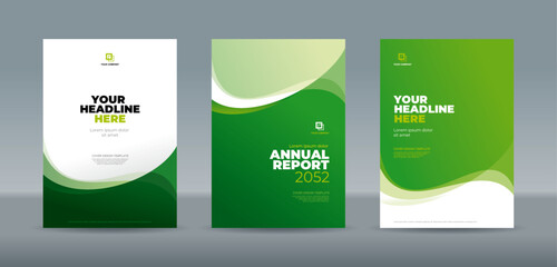 Abstract curve shape on green and white color background - A4 size book cover template for annual report, magazine, booklet, proposal, portfolio, brochure, poster