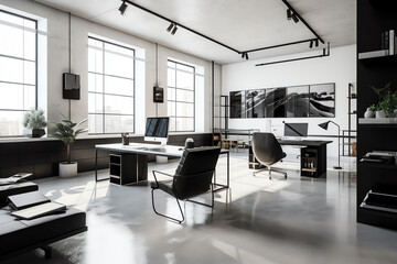 A minimalist office space with monochromatic design. generative AI