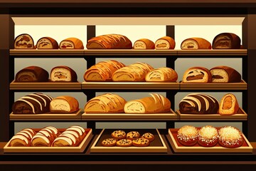 Canvas Print - bakery display filled with a variety of bread types. Generative AI