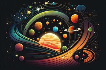 Wall Mural - cosmic landscape with planets and stars. generative ai