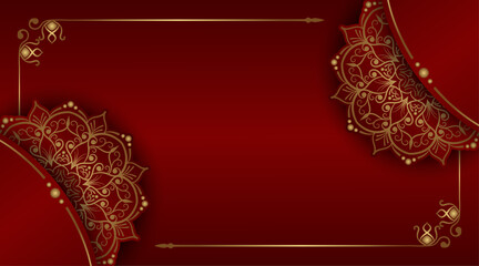 Wall Mural - red luxury background, with gold mandala ornament