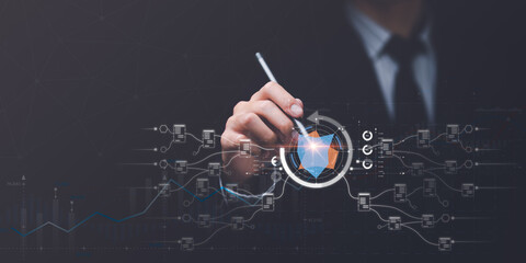 Aufkleber - Businessman reading graph report and business statistics charts ,Analysis and improvement of corporate strategy ,Statistics and Data Concepts ,update annual budget accounts ,business growth graph