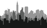 Fototapeta Miasto - Modern city scape silhouette vector. Urban cityscape silhouettes vector illustration. Night town skyline or black city buildings isolated on white background