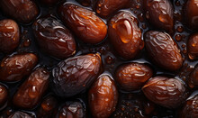 Dates With Water Drops On A Dark Background, Generative AI
