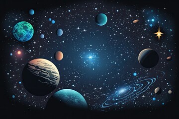 Wall Mural - breathtaking view of planets and stars in the galaxy. generative ai
