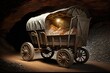 Mining cart in silver, gold, copper mine illustration generative ai