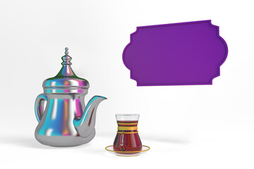 Wall Mural - Eid Tea Set and Frame Right Side In White Background