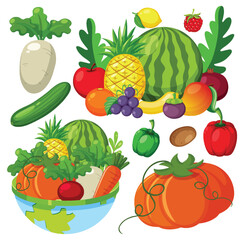 Sticker - Set of healthy fruit and vegetable