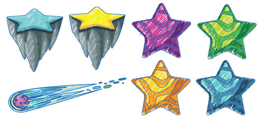 Wall Mural - Space Objects in Pencil Colour Sketch Simple Style
