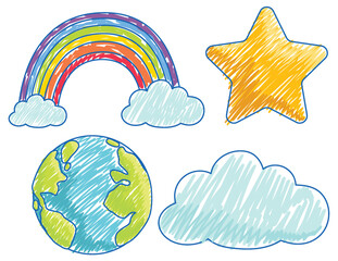 Wall Mural - Weather icons in Pencil Colour Sketch Simple Style