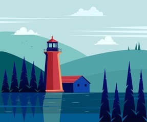 Wall Mural - lighthouse on the island