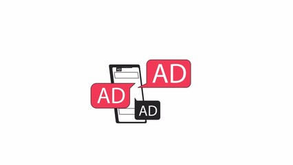 Wall Mural - phone with pop up ads animation. animated unwanted advertisements on smartphone 2d cartoon flat colo