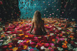 © Jasmina - Young  woman sitting in a peaceful garden surrounded by blooming flowers and connecting with the energy of nature. Generative AI.