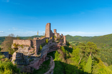 Wall Mural - Burgenmassiv Altdahn, hier der Blick von der Burgruine Grafendahn zur Burgruine Altdahn bei Dahn. Region Pfalz im Bundesland Rheinland-Pfalz in Deutschland