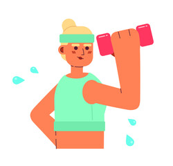 Poster - Sporty woman lifting dumbbell semi flat colorful vector character. Healthy active living. Editable half body person on white. Simple cartoon spot illustration for web graphic design and animation