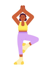 Poster - Athletic woman doing morning yoga semi flat colorful vector character. Healthy active living. Editable full body person on white. Simple cartoon spot illustration for web graphic design and animation