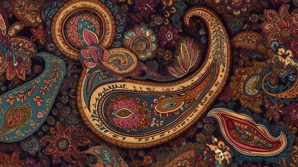 Wall Mural - Indian paisley traditional pattern background texture design, wallpaper, indian art, seamless tile, Generative AI