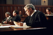 Judge and lawyers in a courtroom, working against crimes. Generate by ai