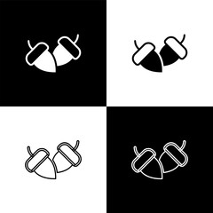 Poster - Set Acorn icon isolated on black and white background. Vector