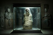 Momias en vitrina expuestas en museo. Generative ai.