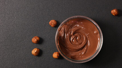 Wall Mural - bowl of chocolate spread and hazelnut