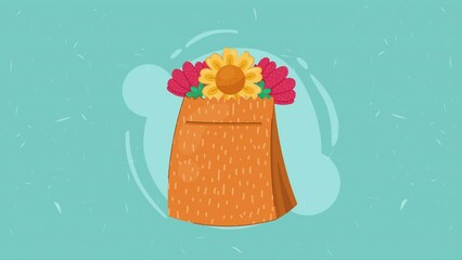 Sticker - ecology paper bag with flowers animation