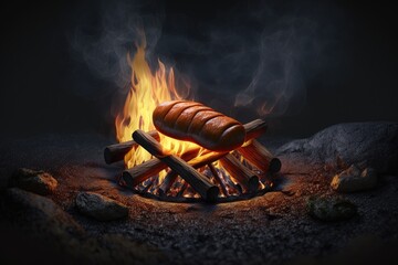 Canvas Print - delicious hot dog grilling over an open flame. Generative AI