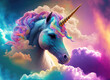 © shocky - Un portrait de licorne dans les nuages colorés - generative AI