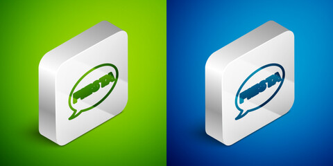 Poster - Isometric line Fiesta icon isolated on green and blue background. Silver square button. Vector