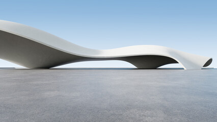 Fototapete - 3d render of abstract futuristic architecture with empty concrete floor.