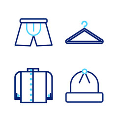 Wall Mural - Set line Winter hat, T-shirt, Hanger wardrobe and Men underpants icon. Vector