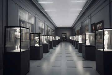 Wall Mural - empty museum corridor with sculptures and art