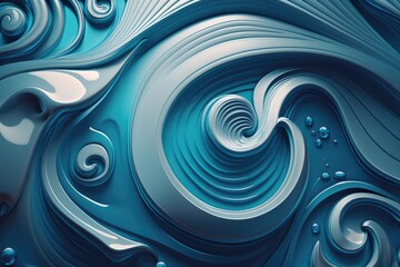 Poster - n abstract painting of blue and white swirls. Generative AI