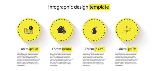 Set Interesting facts, House service, Clean water drop and Route location. Business infographic template. Vector