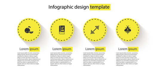 Sticker - Set Citrus fruit, Medical book, Dumbbell and Bee. Business infographic template. Vector