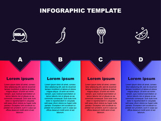 Sticker - Set line Hola, Hot chili pepper pod, Maracas and Sliced lime. Business infographic template. Vector