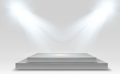 Wall Mural - podium, pedestal or platform, illuminated by spotlights in the background. vector illustration. brig