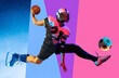 © master1305 - Composite image of cropped photo of different kinds of male sport soccer, basketball, hockey, american football over multicolored background. Active life style, sport, health, male hobby, ad concept