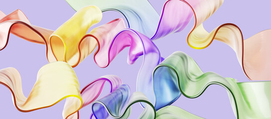 Wall Mural - 3d render, abstract colorful background, curvy translucent ribbons. Modern wallpaper