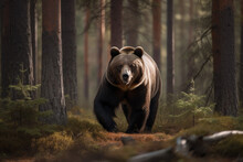 A Grizzly Bear In A Wild Forest. Generative AI