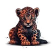 Cute Baby Jaguar On White Background Logo Digital Art. Generative AI