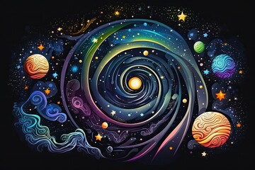 Wall Mural - cosmic landscape with planets and stars. generative ai