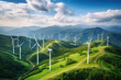 landscape with renewable energy and wind turbines on mountain. generative ai