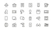 © jahandsign - Household appliances vector icon set such as toaster, blender, hairdryer, electric range, video and photo camera. Editable line icon collection