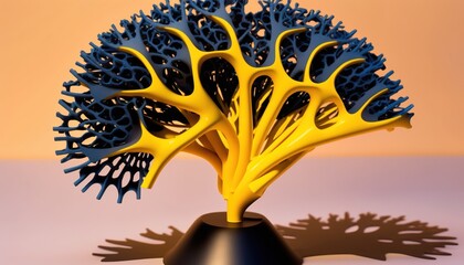 Wall Mural - sculpture of a blue marine coal fan on a yellow background. generative ai