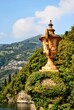 Stone vase. Landing stage of the Villa del Balbianello, Lenno, Lake Como, Lombardy, Italy, Europe.
