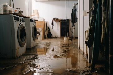 water damage in the basement due to flooding. generative ai