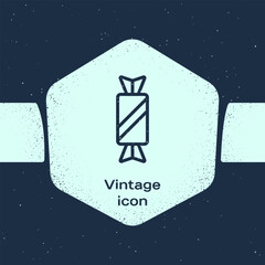 Sticker - Grunge line Candy icon isolated on blue background. Monochrome vintage drawing. Vector