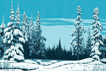 Sticker - serene winter landscape with snow-laden trees and a clear blue sky. Generative AI