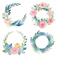 Wall Mural - Watercolor floral illustration bouquet set collection, wedding stationary, flower background